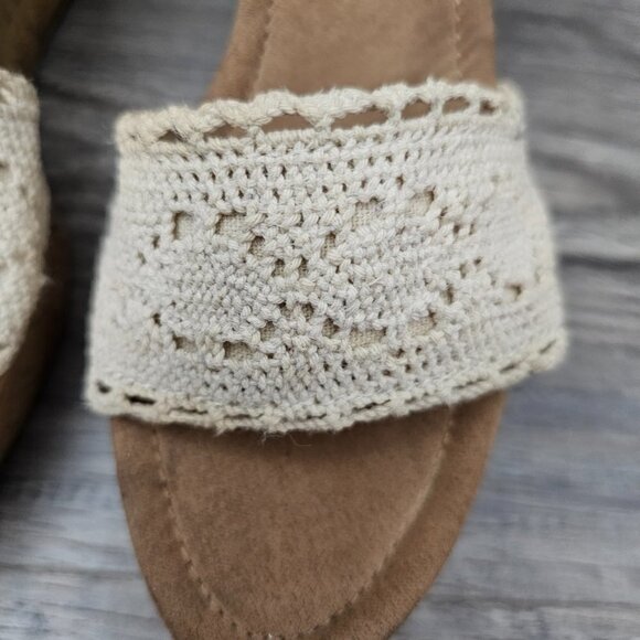 Maurices Baritt Wedge Platform Boho Crochet Sandals Brown And Cream Size 8 - Picture 6 of 11